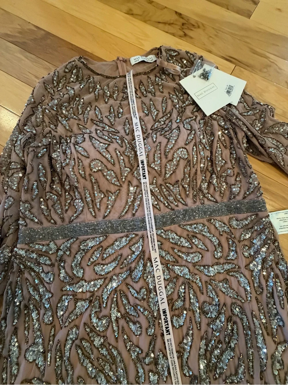 NWT Mac Duggal Size 20 Hand Beaded Sequin Cocktail MIDI Dress Long Sleeve